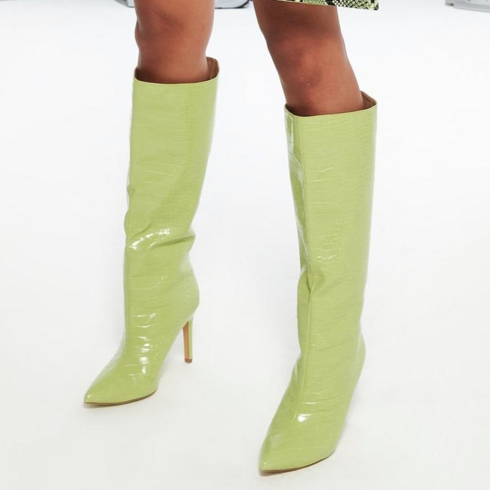 Lime Mock Croc Tubular Calf Stiletto Boots